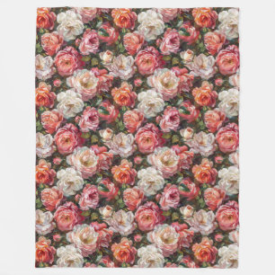 Elegant Large Rose Blooms Fleece Blanket
