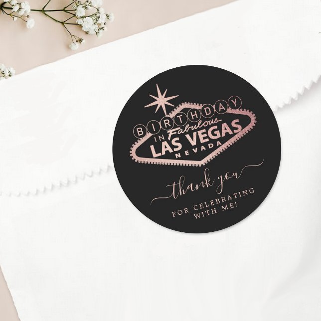 Elegant Las Vegas Birthday Party Thank You Classic Round Sticker (Creator Uploaded)