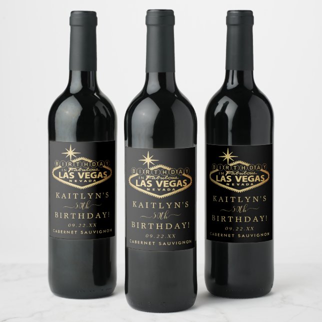 Elegant Las Vegas Birthday Party Wine Label (Bottles)