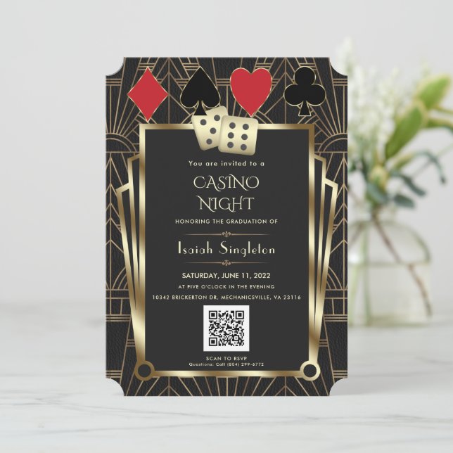 Elegant Las Vegas Casino Night Graduation  Invitation (Standing Front)