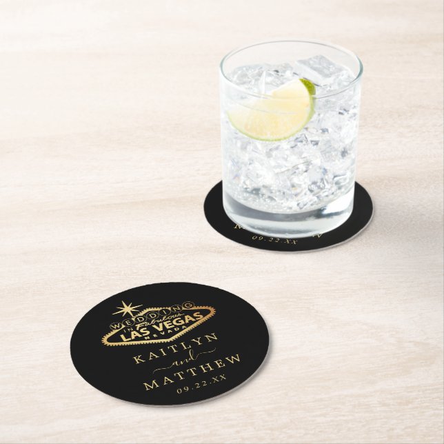Elegant Las Vegas Destination Wedding Round Paper Coaster (Insitu)