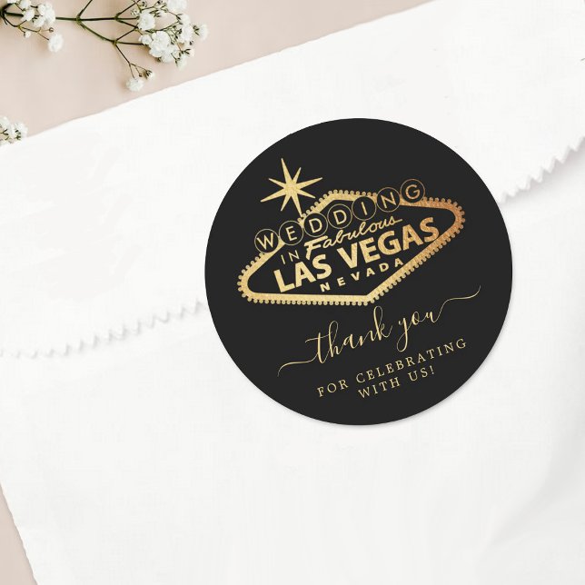 Elegant Las Vegas Destination Wedding Thank You Classic Round Sticker (Creator Uploaded)