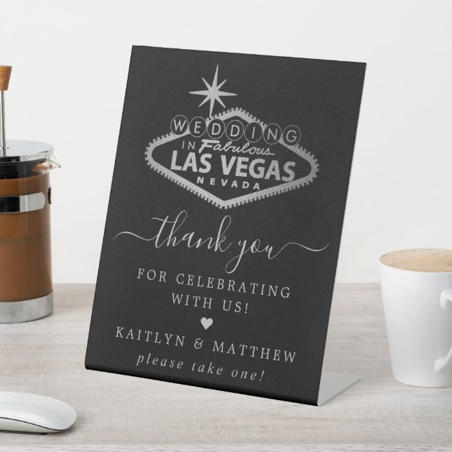 Elegant Las Vegas Destination Wedding Thank You Pedestal Sign (In SItu)