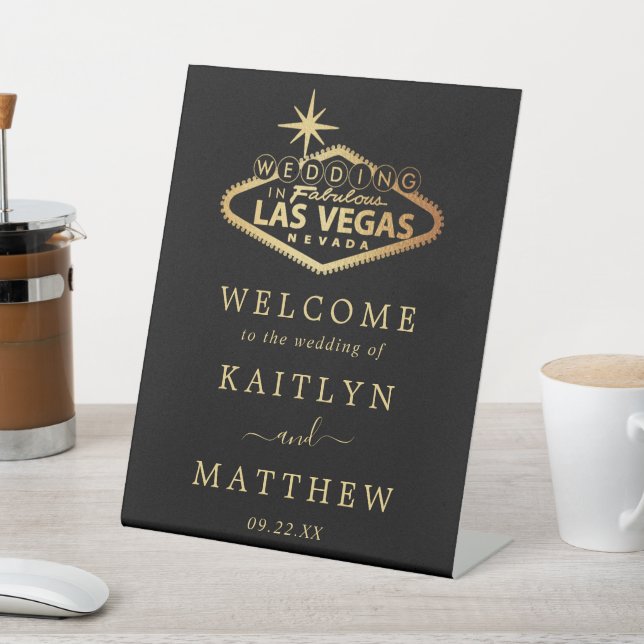 Elegant Las Vegas Destination Wedding Welcome Pedestal Sign (In SItu)