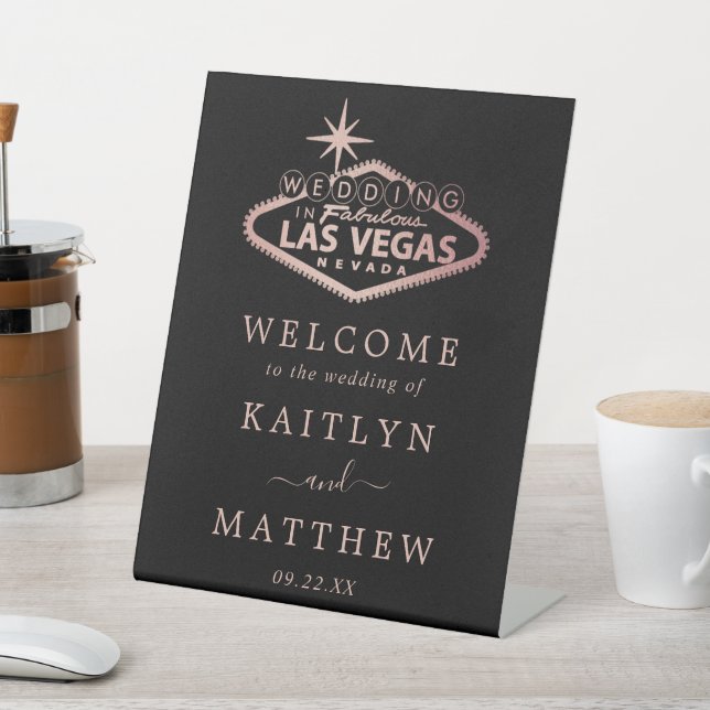Elegant Las Vegas Destination Wedding Welcome Pedestal Sign (In SItu)
