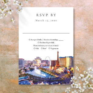Elegant Las Vegas Skyline Watercolor Wedding RSVP Card