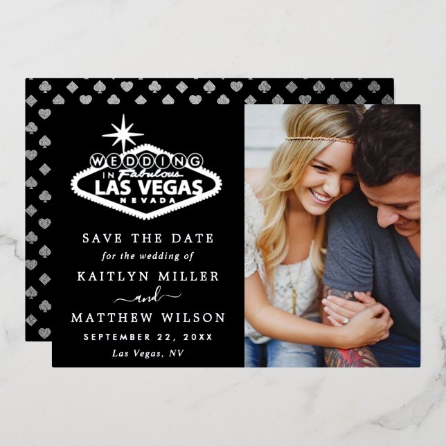 Elegant Las Vegas Wedding Photo Save The Date Real (Front/Back)
