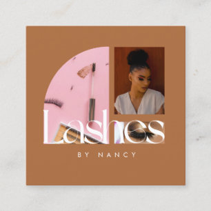 Elegant Lashes Photo Collage Terracotta  Square Business Card