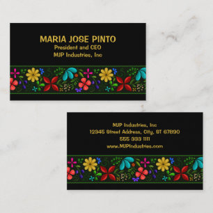 Elegant Latin American Folk Floral Employee Business Card