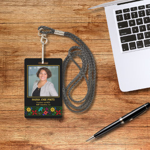Elegant Latin American Folk Floral Employee ID Badge