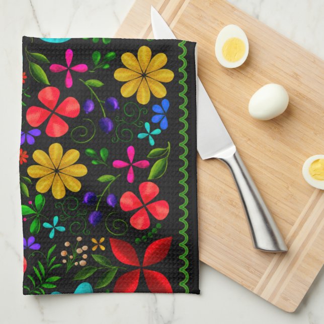 Elegant Latin American Folk Floral  Tea Towel (Quarter Fold)