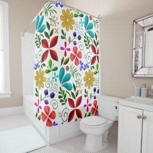Elegant Latin American Folk Floral White Shower Curtain