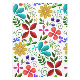 Elegant Latin American Folk Floral White  Tablecloth