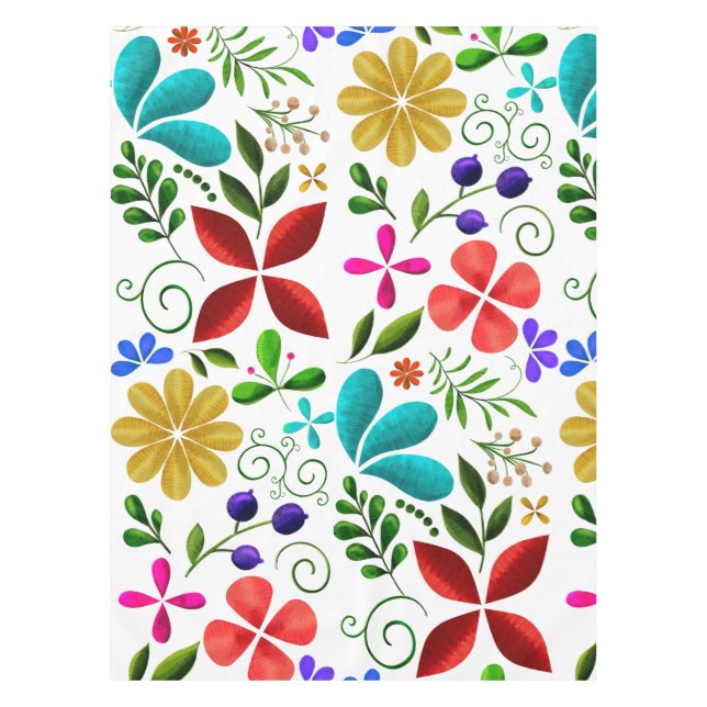 Elegant Latin American Folk Floral White  Tablecloth (Front)