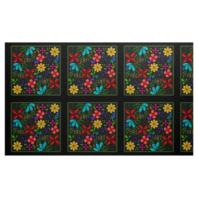 Elegant Latin Folk Floral | Black Fabric (Yard)