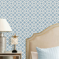 Elegant Lattice Geometric Pattern Blue Off-white
