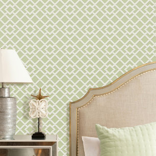 Elegant Lattice Geometric Pattern Green Off-white Wallpaper