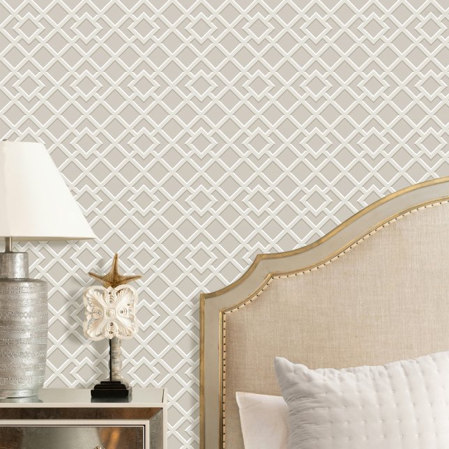 Elegant Lattice Geometric Pattern Greige Beige Wallpaper (Creator Uploaded)