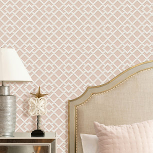 Elegant Lattice Geometric Pattern Pink Off-white Wallpaper