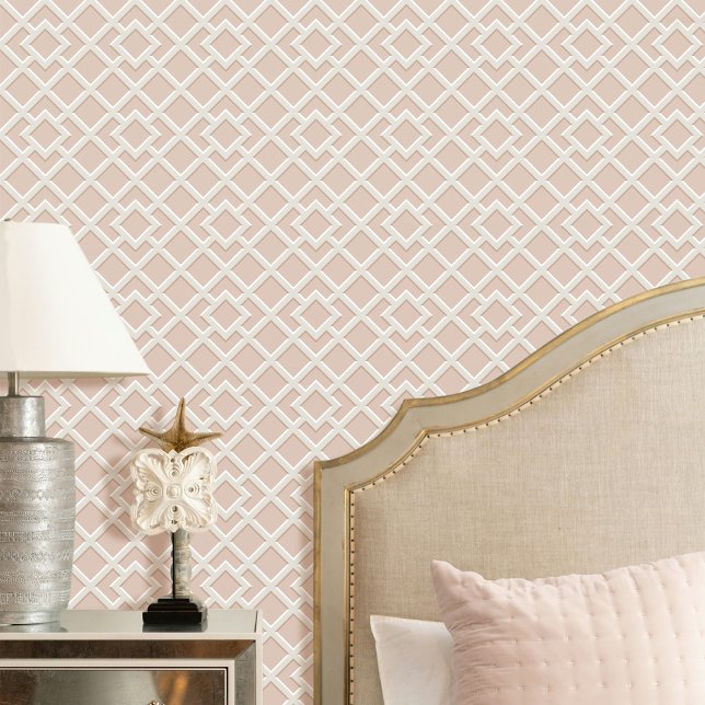 Elegant Lattice Geometric Pattern Pink Off-white Wallpaper (Creator Uploaded)
