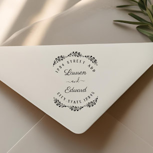 Elegant Laurel Couple Names Wedding Return Address Rubber Stamp