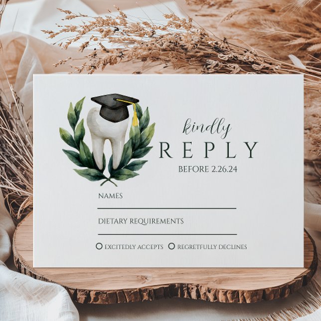 Elegant Laurel Dental Graduation RSVP Card (Creator Uploaded)