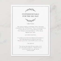 Elegant Laurel Leaf Wedding Information Postcard