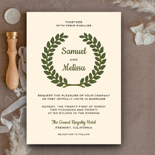 Elegant Laurel Leaves Wreath Wedding Invitation