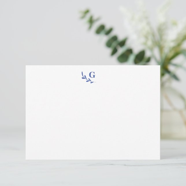 Elegant Laurel Monogram Blue Chic Flat Card (Standing Front)