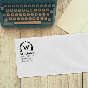 Elegant Laurel Monogram Custom Return Address Rubber Stamp