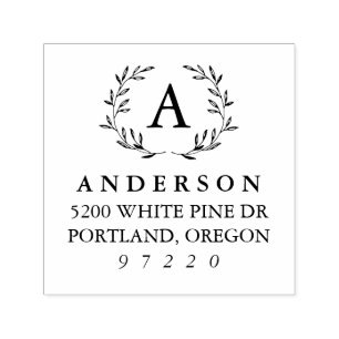 Elegant Laurel Monogram Return Address Self-inking Stamp