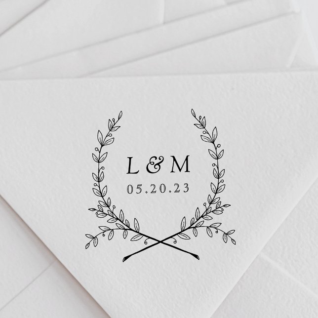Elegant Laurel Monogram Wedding Save the Date Rubber Stamp (Creator Uploaded)