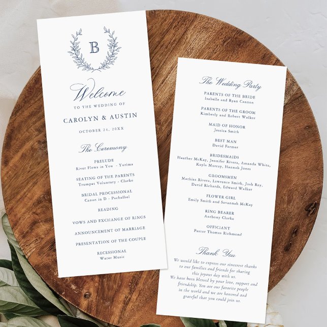 Elegant Laurel Wreath Crest Monogram Wedding Programme (Creator Uploaded)