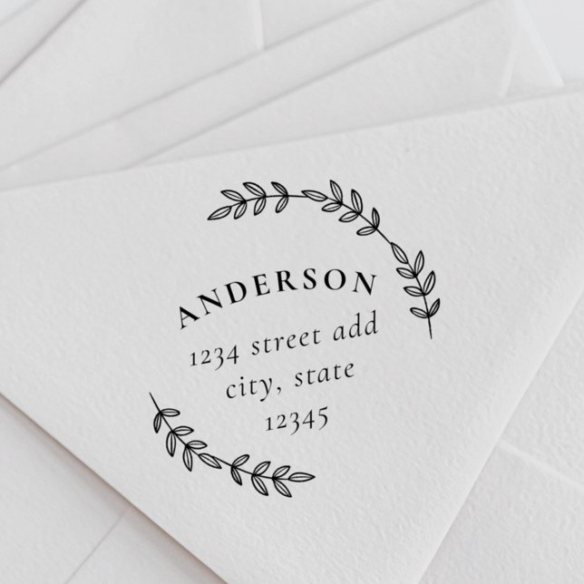 Elegant Laurel Wreath Family Name Return Address Rubber Stamp (Creator Uploaded)