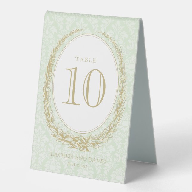 Elegant Laurel Wreath | Green Damask (Front)