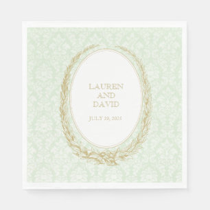 Elegant Laurel Wreath   Green Damask Napkin