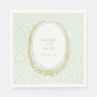Elegant Laurel Wreath | Green Damask Napkin