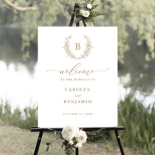 Elegant Laurel Wreath Monogram Crest Welcome Sign