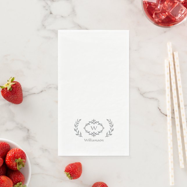 Elegant Laurel Wreath Monogram Grey  Napkin (Insitu)
