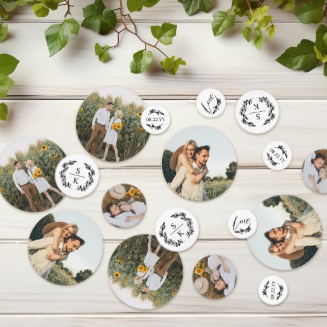 Elegant Laurel Wreath Monogram Photos Wedding Confetti (Creator Uploaded)