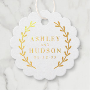 Elegant Laurel Wreath Wedding Monogram Favour Tags