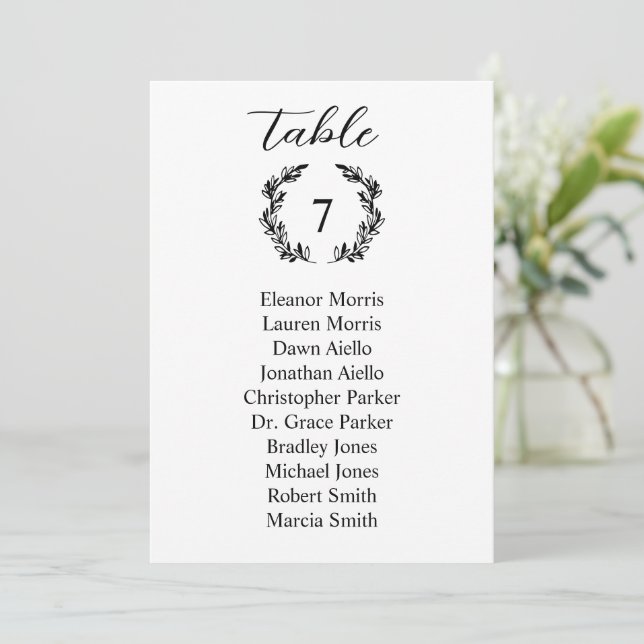  Elegant Laurel Wreath Wedding Table Seating Card (Standing Front)