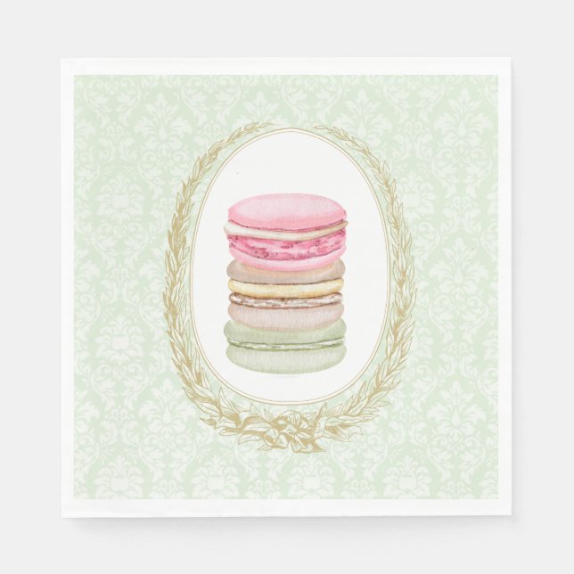Elegant Laurel Wreath with Pastel Macarons Napkin (Front)