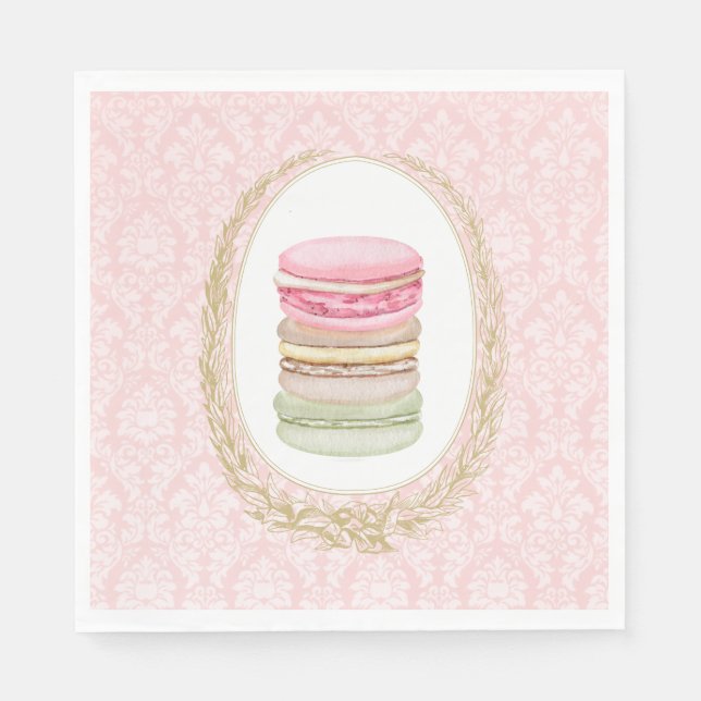 Elegant Laurel Wreath with Pastel Macarons Napkin (Front)