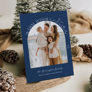 Elegant Laurels Arch Photo Holiday Card Navy