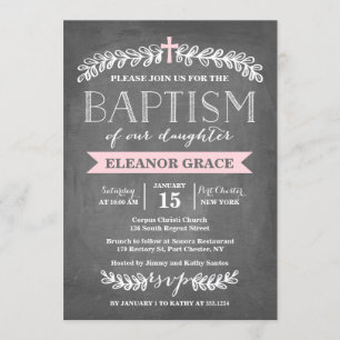 Elegant Laurels Pink   Baptism Invitation