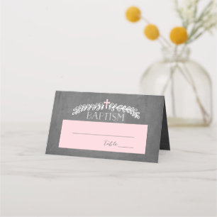 Elegant Laurels Pink   Baptism Placecard