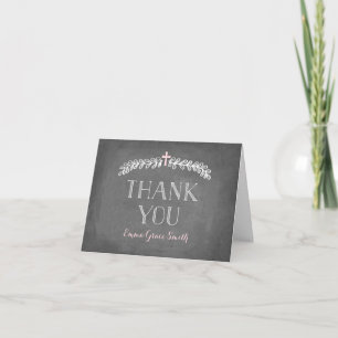 Elegant Laurels Pink Baptism Thank You Card
