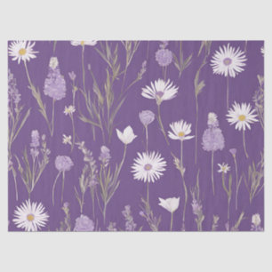 Elegant Lavendar White Boho Wildflower Floral Tissue Paper
