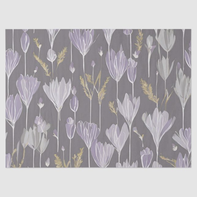Elegant Lavendar White Boho Wildflower Floral Tissue Paper (Front)